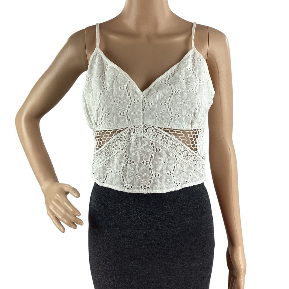 Line & Dot Lydia Cami Tank White Eyelet Cotton Top Size L